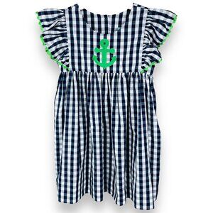 Honesty Girls Plaid Girls Nautical Anchor Appliqué Ruffle Dress 4T - 5